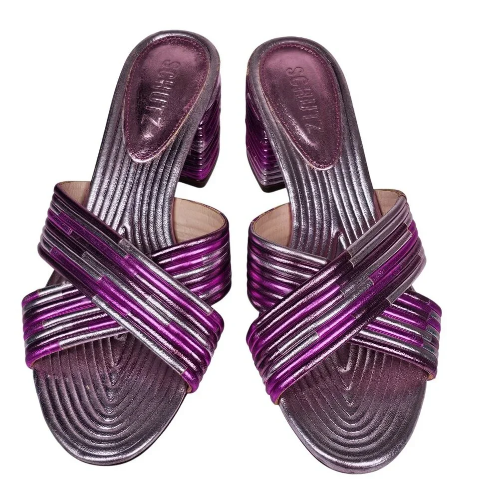 Schutz Metallic Quilted Anna Kate Peep Toe Block Heel BARBIE‎ Sandals Women's 36
